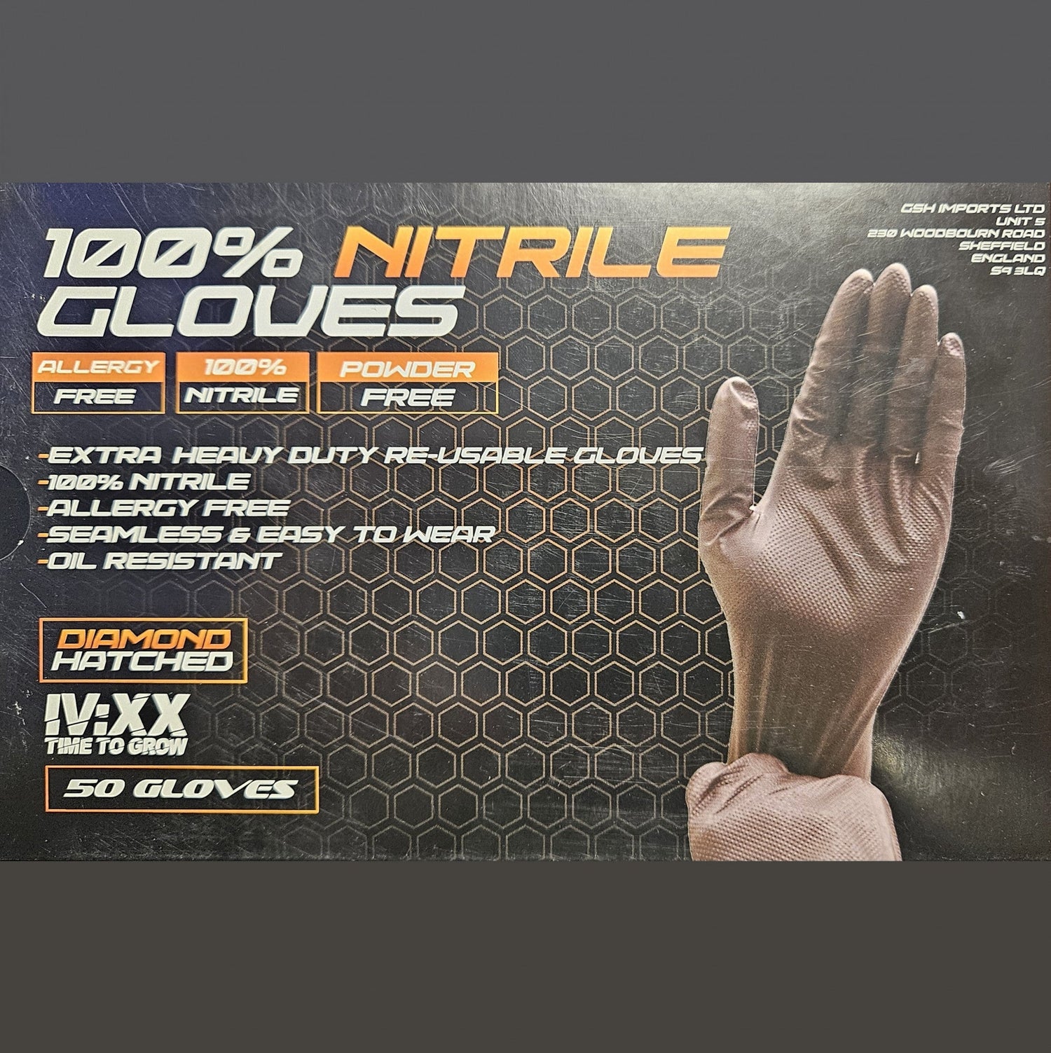 Extra Heavy Duty 8.0g Nitrile Gloves Diamond Hatched (XL) 50 Pack